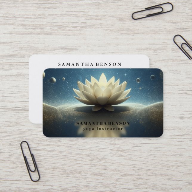 Elegant Lotus Flower Logo Yoga Business Card (Front/Back In Situ)