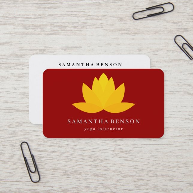 Elegant Lotus Flower Logo Yoga Business Card (Front/Back In Situ)