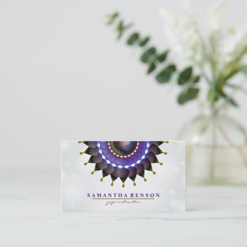 Elegant Lotus Flower Logo Yoga Purple  Background Business Card