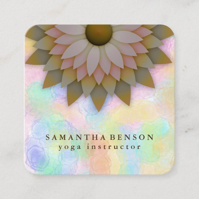 Elegant Lotus Flower Logo Yoga Square Business Car Square Business Card (Front)