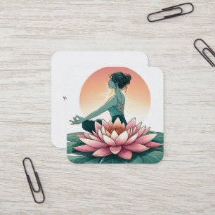 Elegant Lotus Flower Logo Yoga Square Business Card
