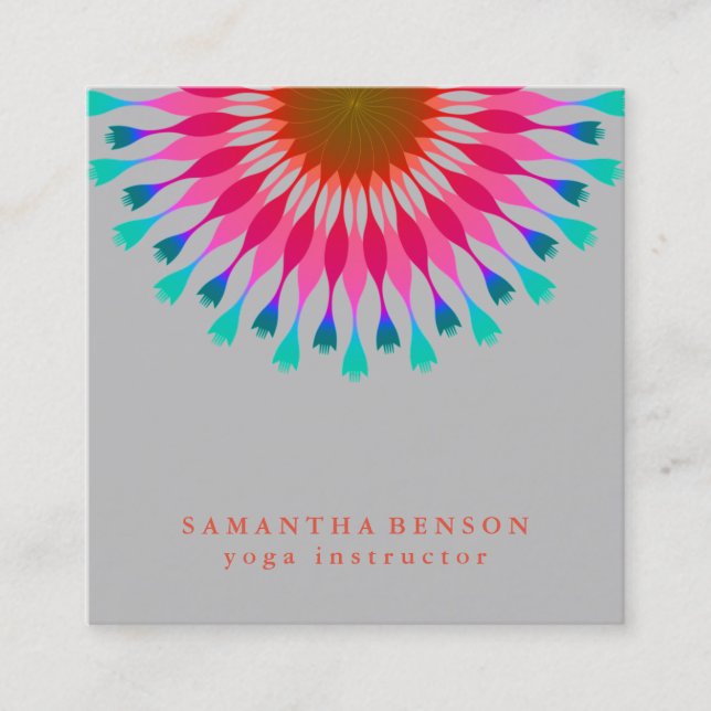 Elegant  Lotus Flower Logo Yoga Square Business Card (Front)