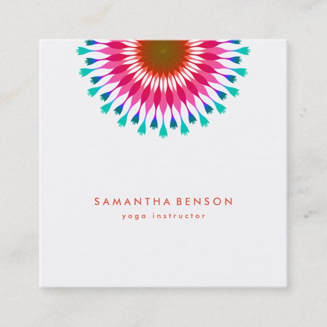 Elegant  Lotus Flower Logo Yoga Square Business Card (Front)
