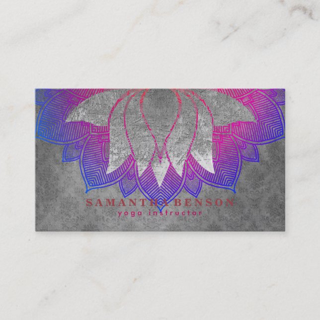 Elegant Lotus Flower Mandala Logo Yoga Instructor  Business Card (Front)