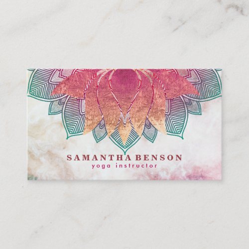 Elegant Lotus Flower Mandala Logo Yoga Instructor Business Card