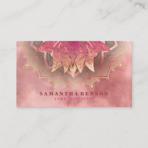 Elegant Lotus Flower Mandala Logo Yoga Instructor  Business Card