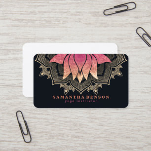 Elegant Lotus Flower Mandala Logo Yoga Instructor  Business Card
