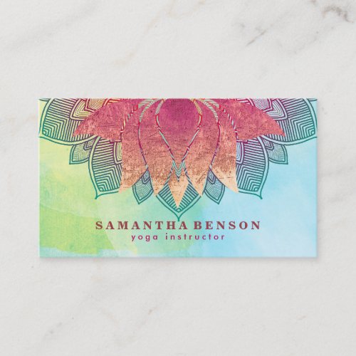 Elegant Lotus Flower Mandala Logo Yoga Instructor Business Card