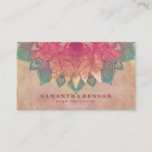 Elegant Lotus Flower Mandala Logo Yoga Instructor  Business Card