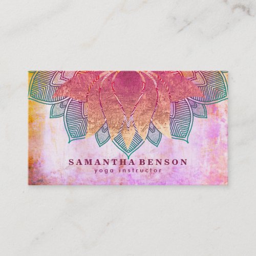 Elegant Lotus Flower Mandala Logo Yoga Instructor  Business Card