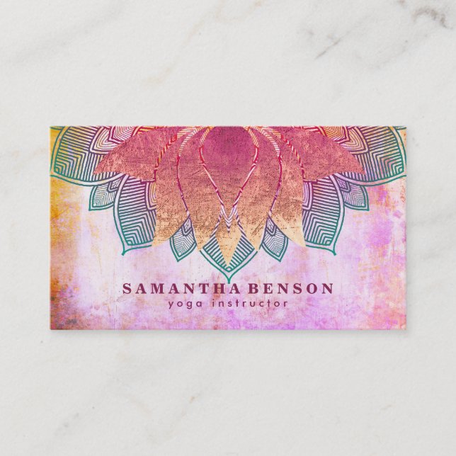 Elegant Lotus Flower Mandala Logo Yoga Instructor  Business Card (Front)