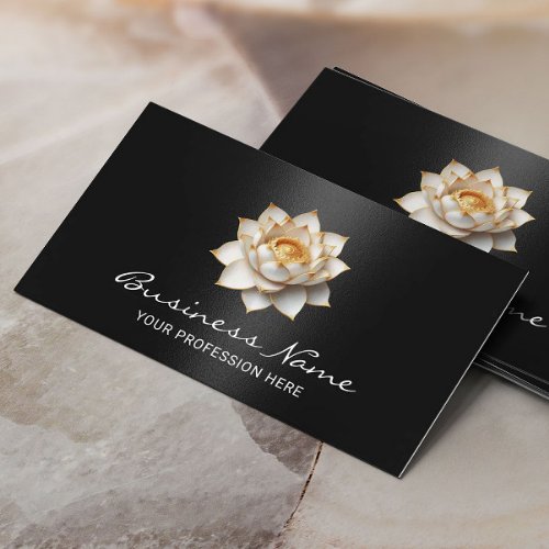 Elegant Lotus Flower Modern Black Salon  SPA Business Card