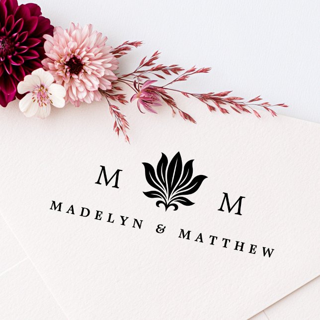 Elegant lotus flower monogram initials & names rubber stamp (Elegant lotus flower monogram initials & names rubber stamp)