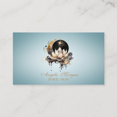 Elegant Lotus Flower Moon Blue Business Card