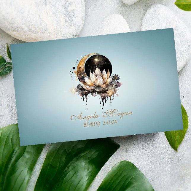 Elegant Lotus Flower Moon Blue Business Card (Creator Uploaded)