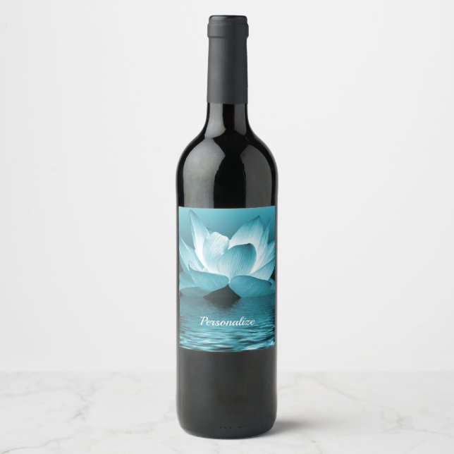 Elegant Lotus Flower Ocean Zen Yoga Personalized  Wine Label (Front)