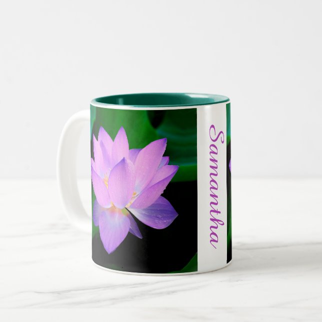 Elegant Lotus Flower Personalised Two-Tone Coffee Mug (Front Left)