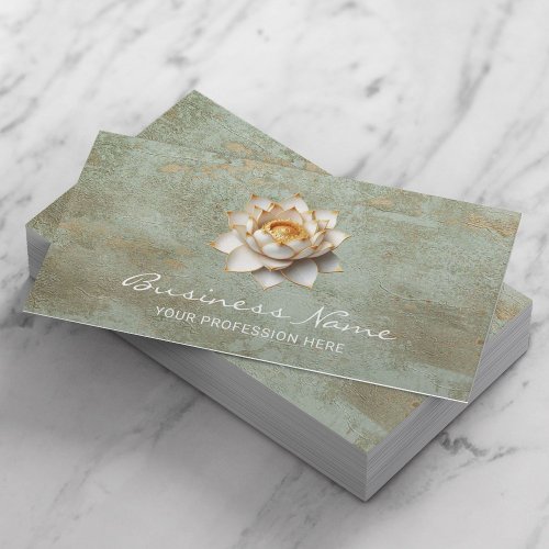 Elegant Lotus Flower Vintage Green Salon  SPA Business Card