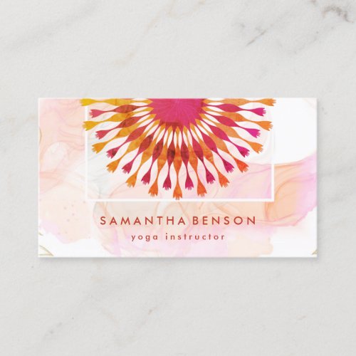 Elegant  Lotus Flower White Marble Yoga Instructor Business Card