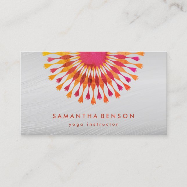 Elegant  Lotus Flower White Marble Yoga Instructor Business Card (Front)