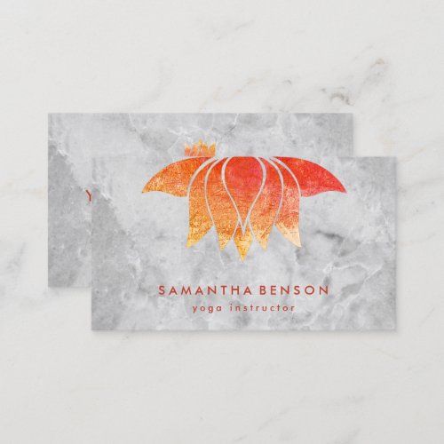 Elegant  Lotus Flower White Marble Yoga Instructor Business Card