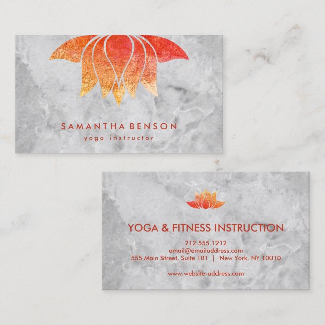 Elegant  Lotus Flower White Marble Yoga Instructor Business Card (Front/Back)
