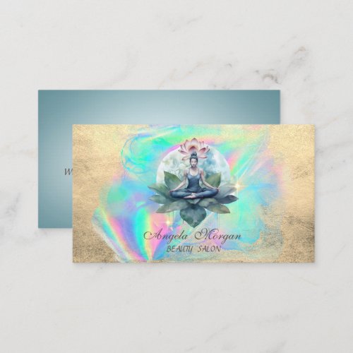 Elegant Lotus Flower Yoga Girl Holographic  Business Card