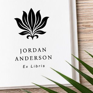 Elegant lotus flower your name ex libris bookplate rubber stamp