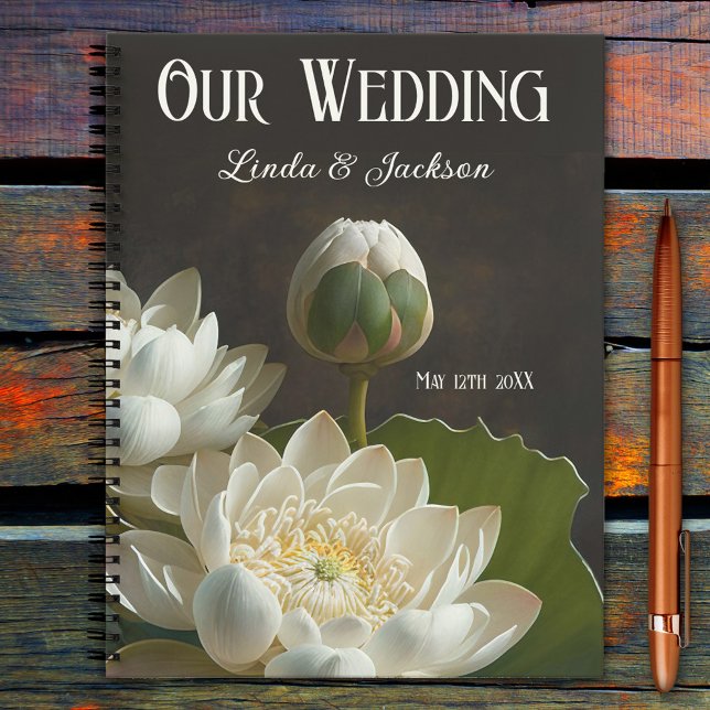 Elegant Lotus Flowers Wedding Planning Notebook (An elegant notebook featuring a painting of a lotus flower. Nice for a wedding or yoga studio)