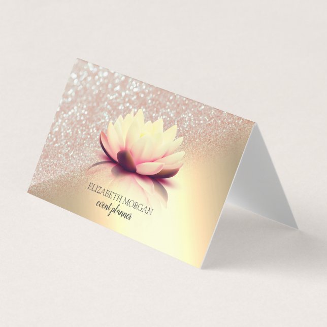 Elegant Lotus Glitter Gold Business Card (Front)