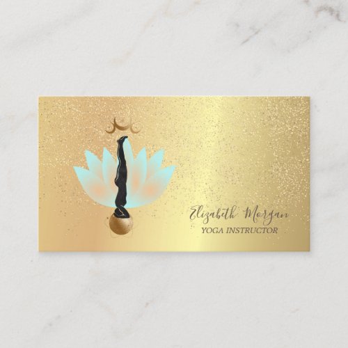 Elegant Lotus Gold Confetti Yoga Silhouette Moon Business Card