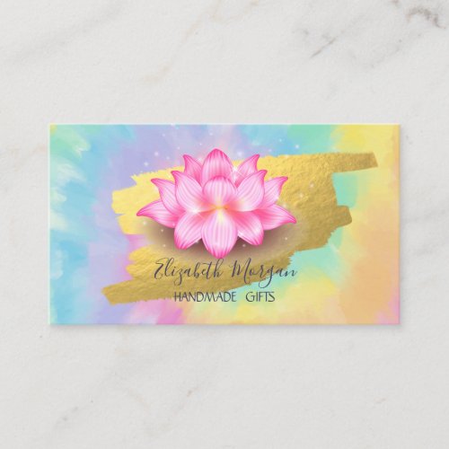 Elegant Lotus Gold Foil Brush Stroke Tie Dye Business Card