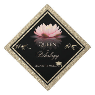 Elegant Lotus Gold Glitter Graduation Cap