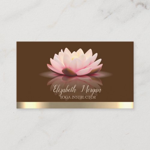 Elegant Lotus Gold Stripe Brown Yoga Instructor Business Card