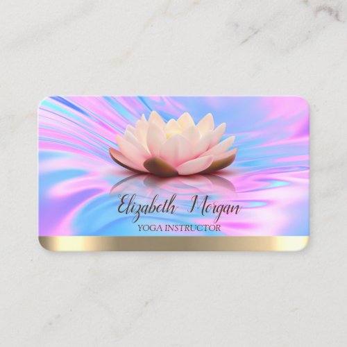 Elegant Lotus Gold Stripe Holographic Yoga  Business Card