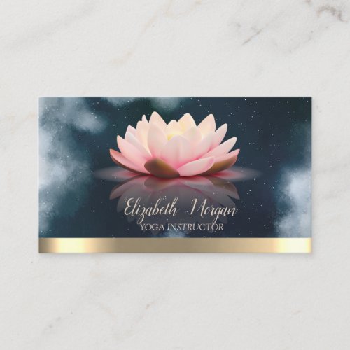Elegant Lotus Gold Stripe Navy Blue Yoga Business Card