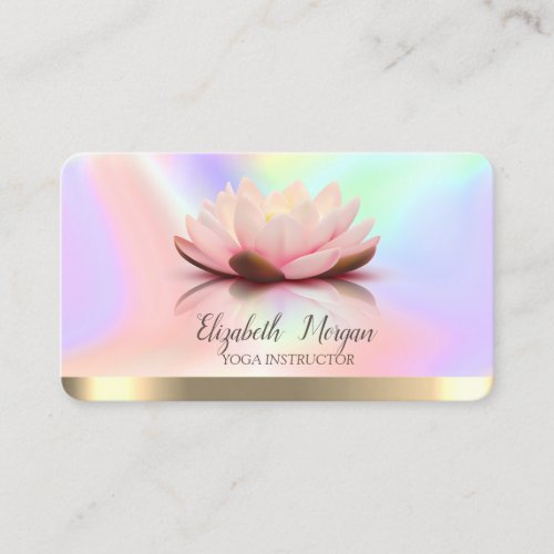 Elegant Lotus Gold Stripe Yoga Holographic Business Card