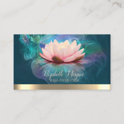 Elegant Lotus Gold Stripe Yoga Holographic Ink Business Card