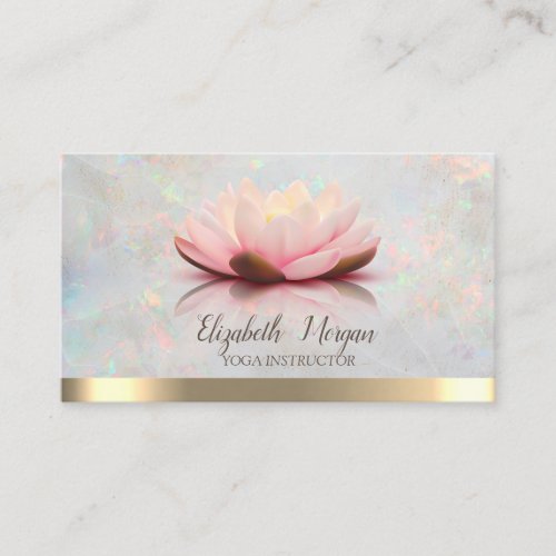 Elegant Lotus Gold Stripe Yoga Opal Business Card