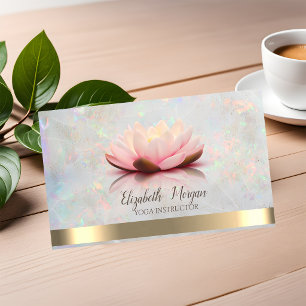 Elegant Lotus Gold Stripe Yoga Opal Business Card