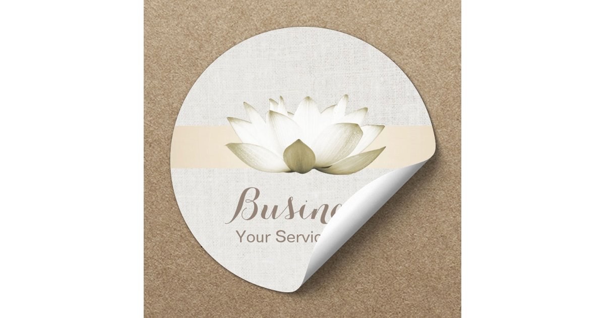 Elegant Lotus Gold Striped Salon SPA Business Classic Round Sticker ...