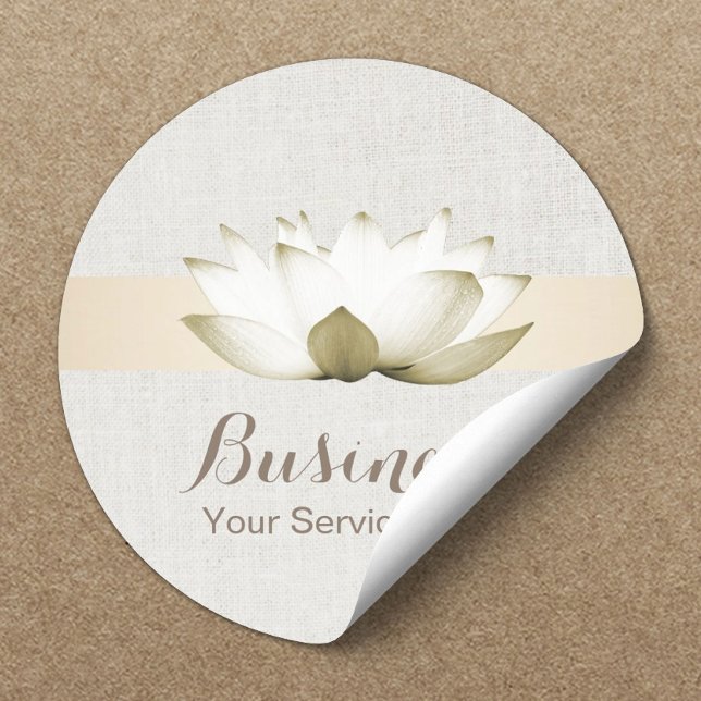 Elegant Lotus Gold Striped Salon SPA Business Classic Round Sticker (Creator Uploaded)