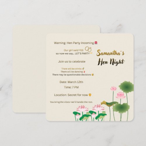 Elegant Lotus Hen Night Invitation – Fun Floral De