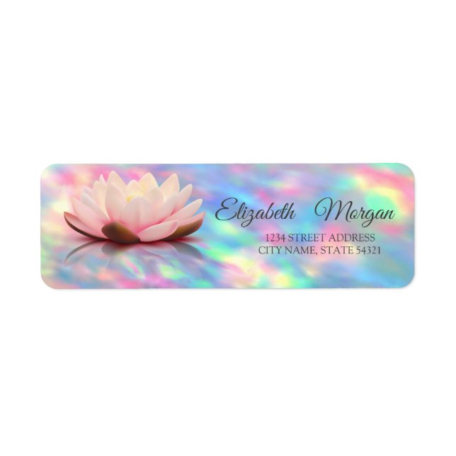 Elegant Lotus Holographic Iridescent Opal Label (Front)