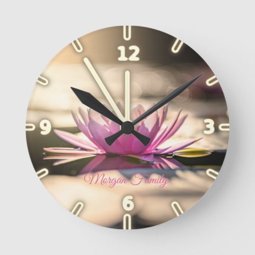 Elegant Lotus Lake Personalized Round Clock