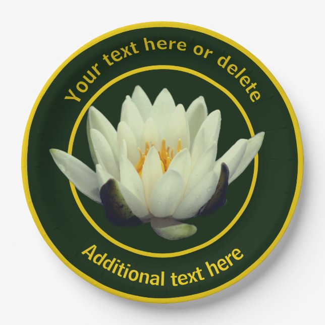 Elegant Lotus Lily Flower Personalized Party Paper Plates (Front)