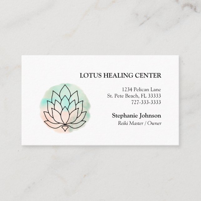 Elegant Lotus Line Drawing Logo Business Card (Front)