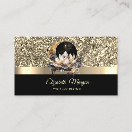 Elegant Lotus Moon Celestial Gold Yoga Instructor Business Card