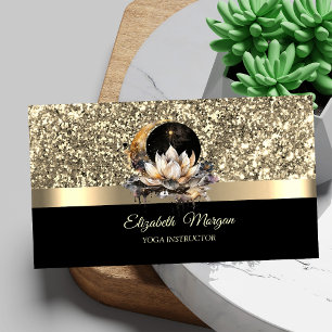 Elegant Lotus Moon Celestial Gold Yoga Instructor Business Card
