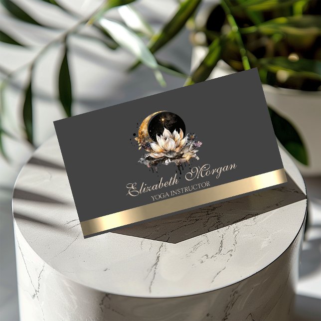 Elegant Lotus Moon Sun Gold Yoga Instructor Business Card (Creator Uploaded)